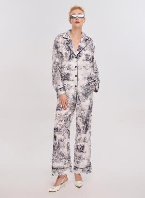 White/Blue silky touch Set Jacket-Trousers with print Lara - 29152