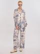 Vanilla/Light Blue silky touch Set Jacket-Trousers with print Lara - 0
