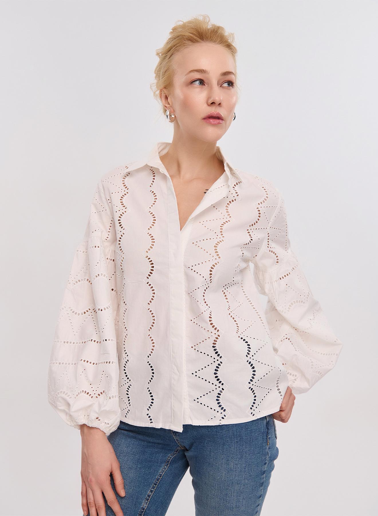 White cotton embroidery cut Shirt Lara - 5