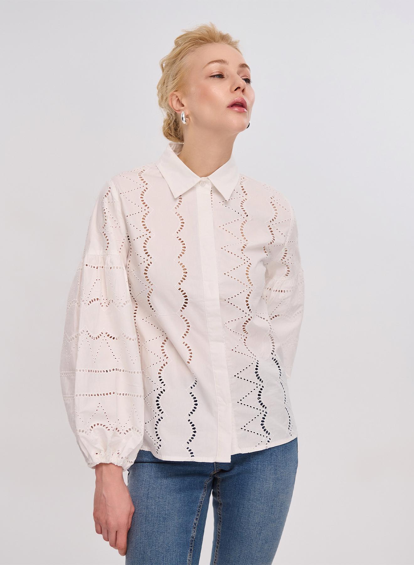 White cotton embroidery cut Shirt Lara - 1