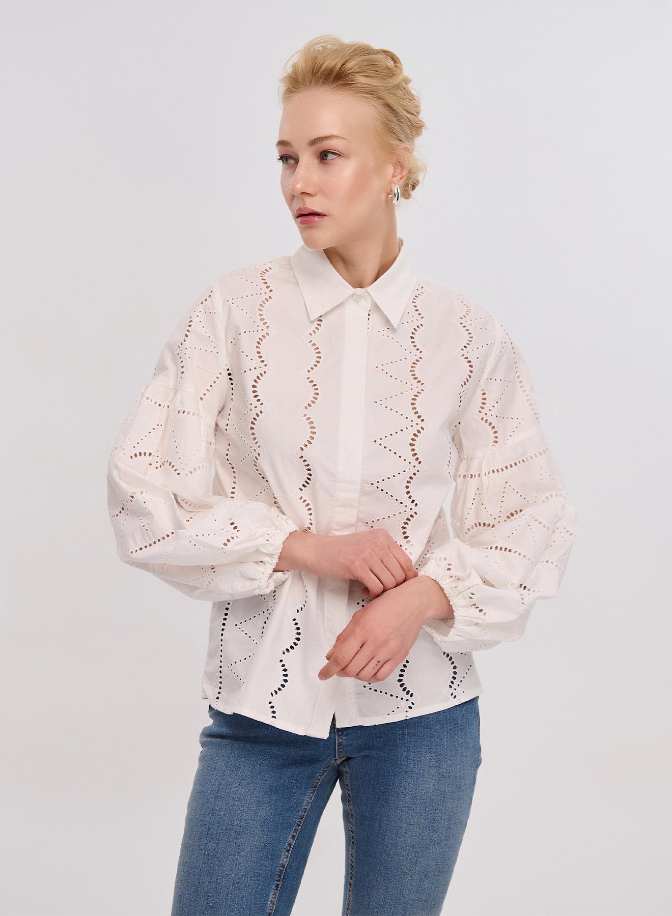 White cotton embroidery cut Shirt Lara - 2