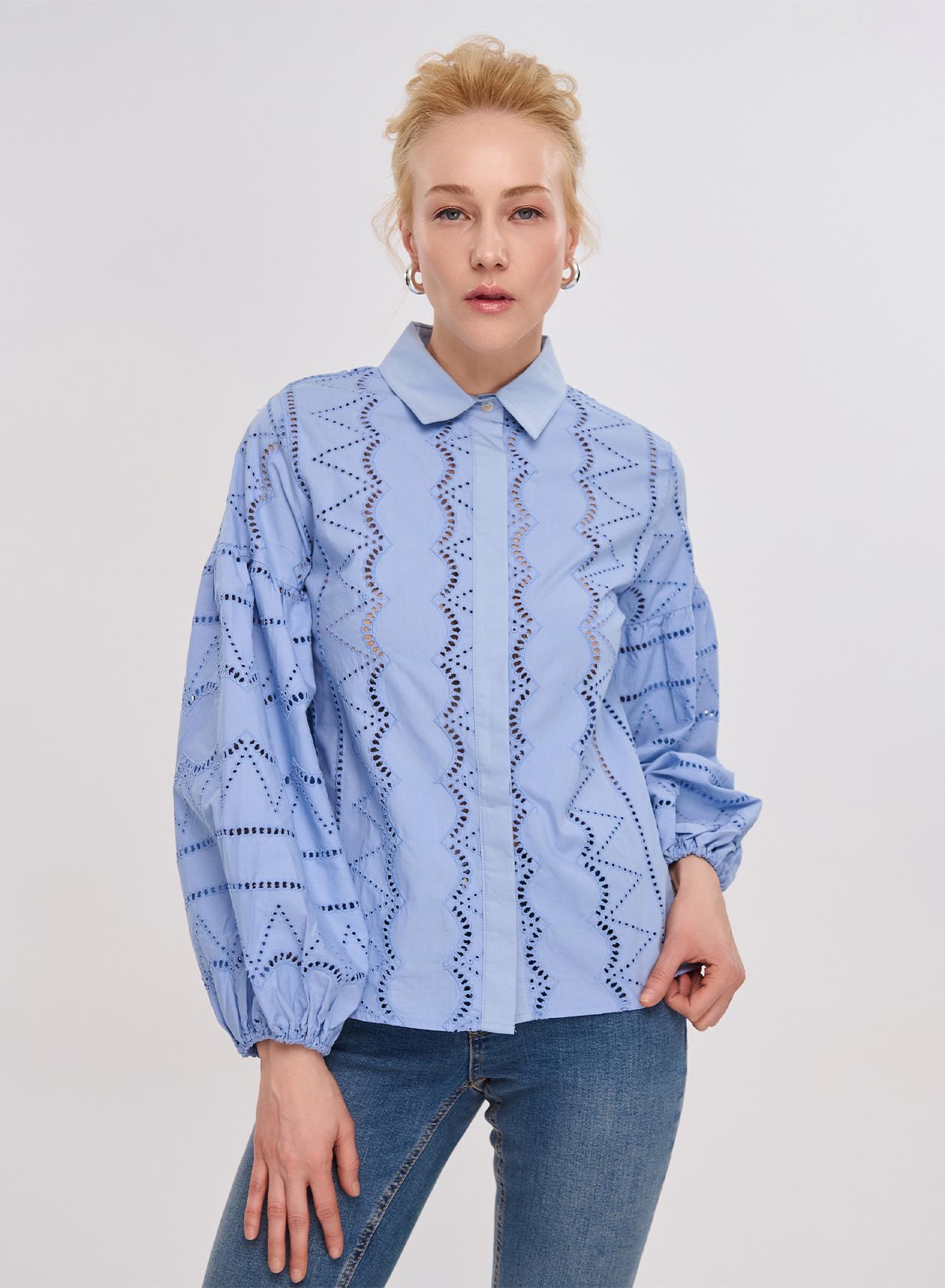 Light Blue cotton embroidery cut Shirt Lara - 1