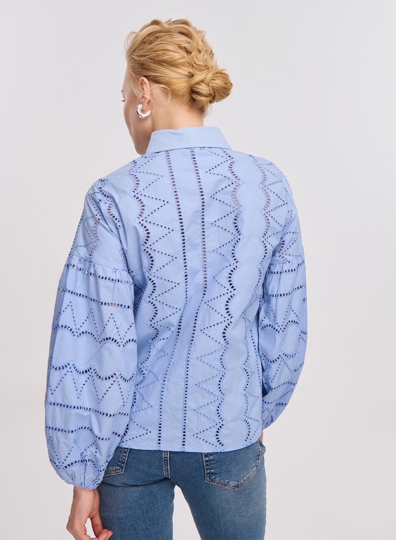 Light Blue cotton embroidery cut Shirt Lara - 3