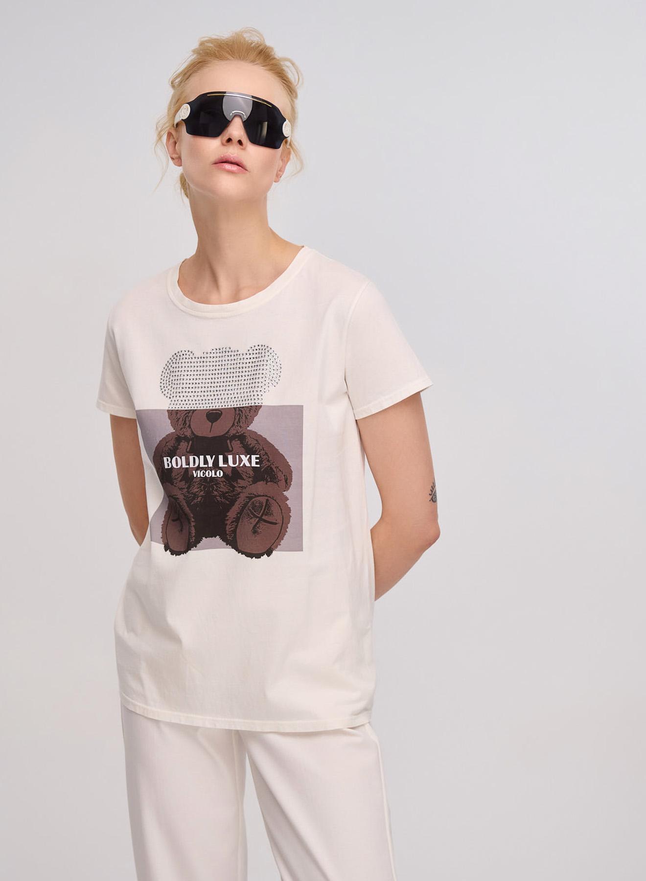 White T-shirt with print and rhinestones Vicolo - 1