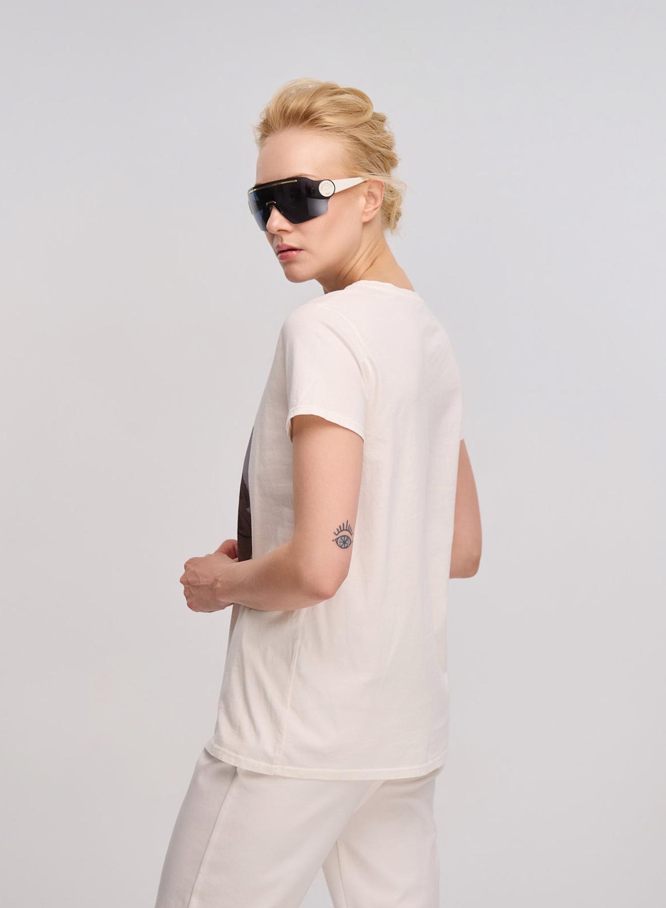 Λευκό T-Shirt με τύπωμα και στρας Vicolo - 3
