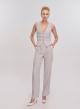 Light Grey/White straight fit Trousers with side stripe Vicolo - 4