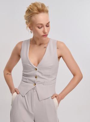 Light Grey Vest with buttons and V-neckline Vicolo - 29553
