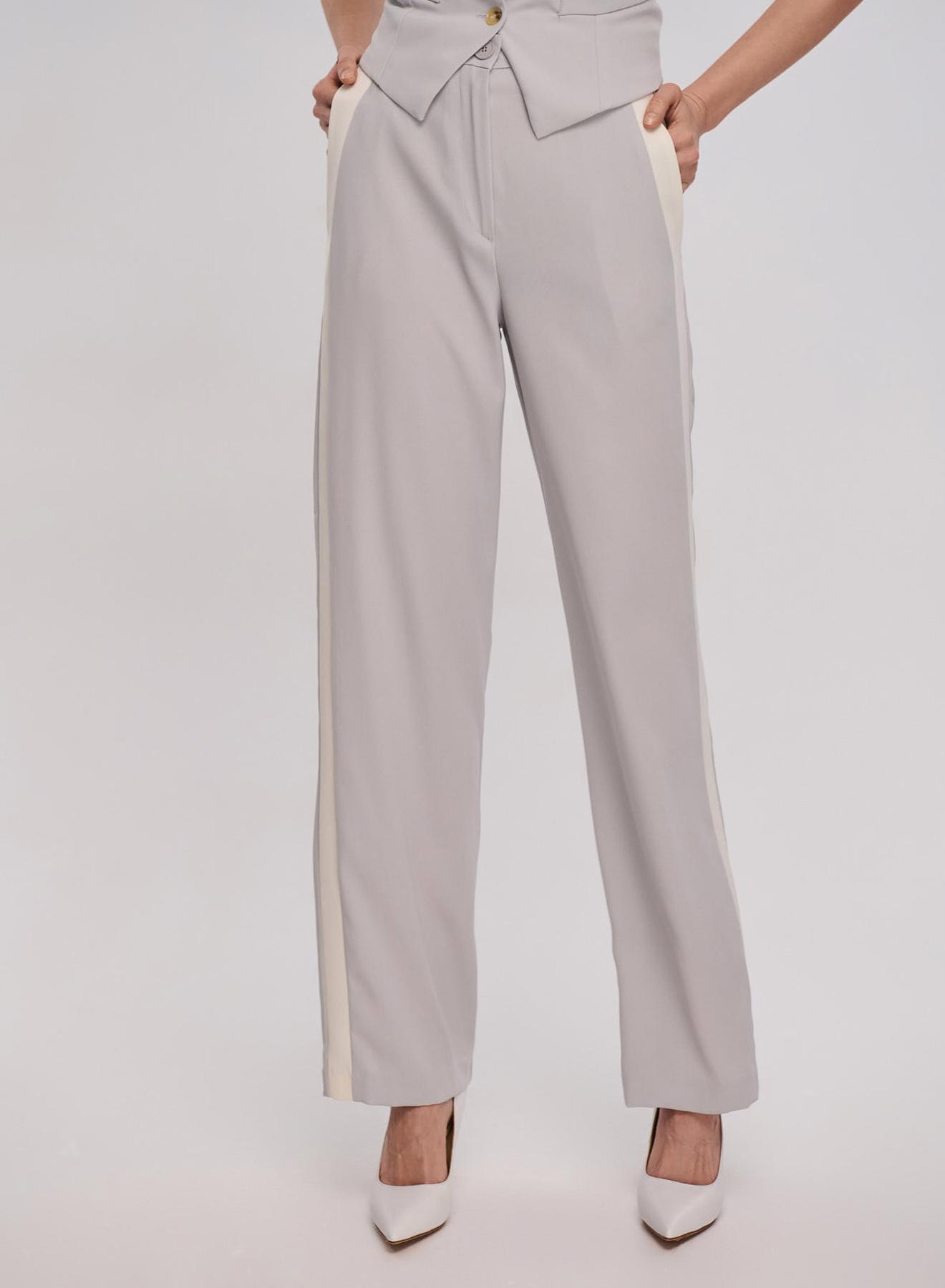 Light Grey/White straight fit Trousers with side stripe Vicolo - 3