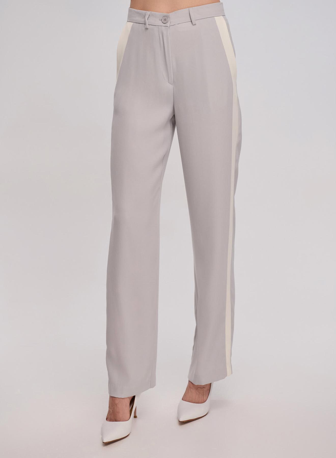 Light Grey/White straight fit Trousers with side stripe Vicolo - 4