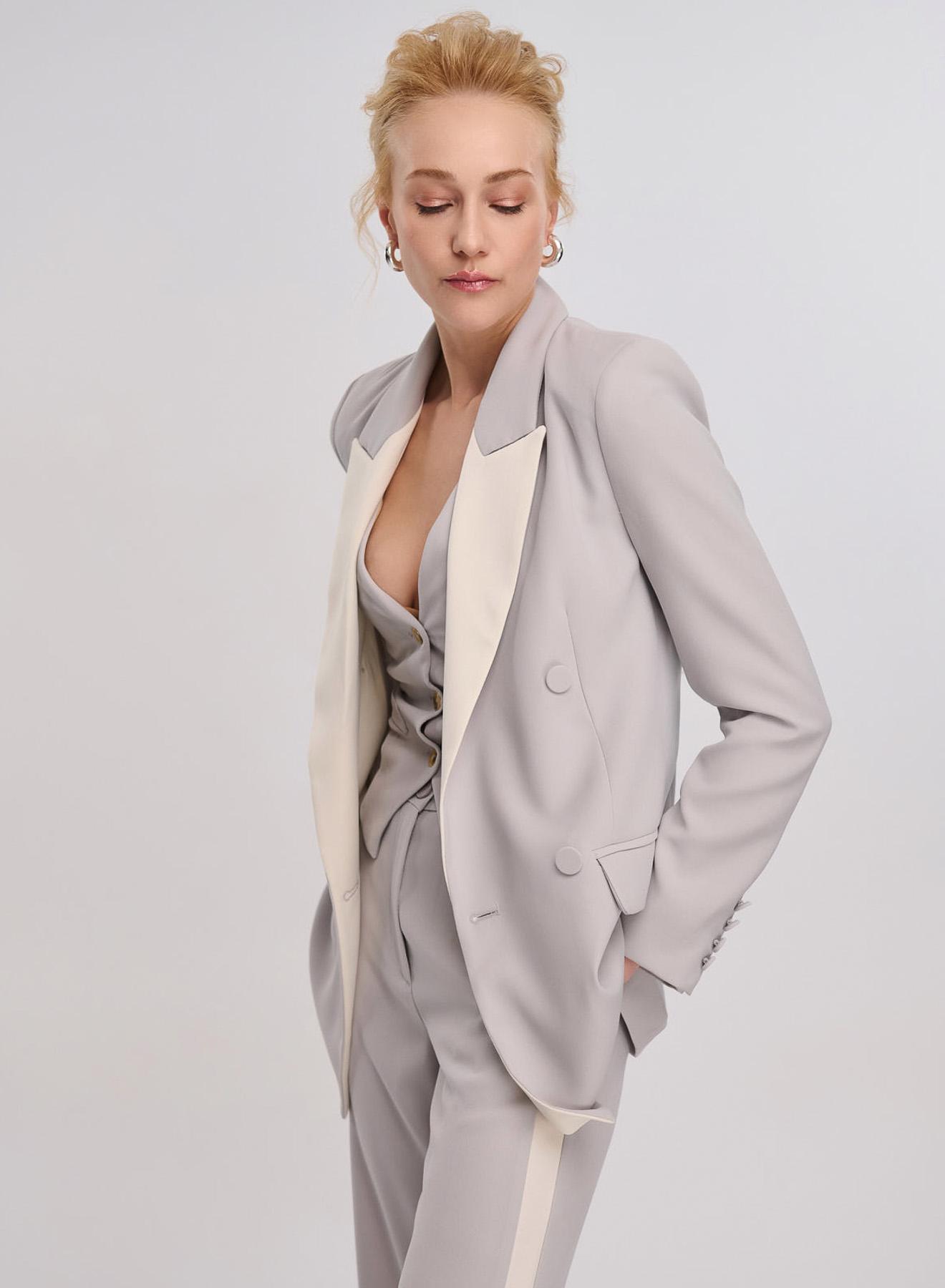 Light Grey/White two tone double breasted Jacket Vicolo - 5