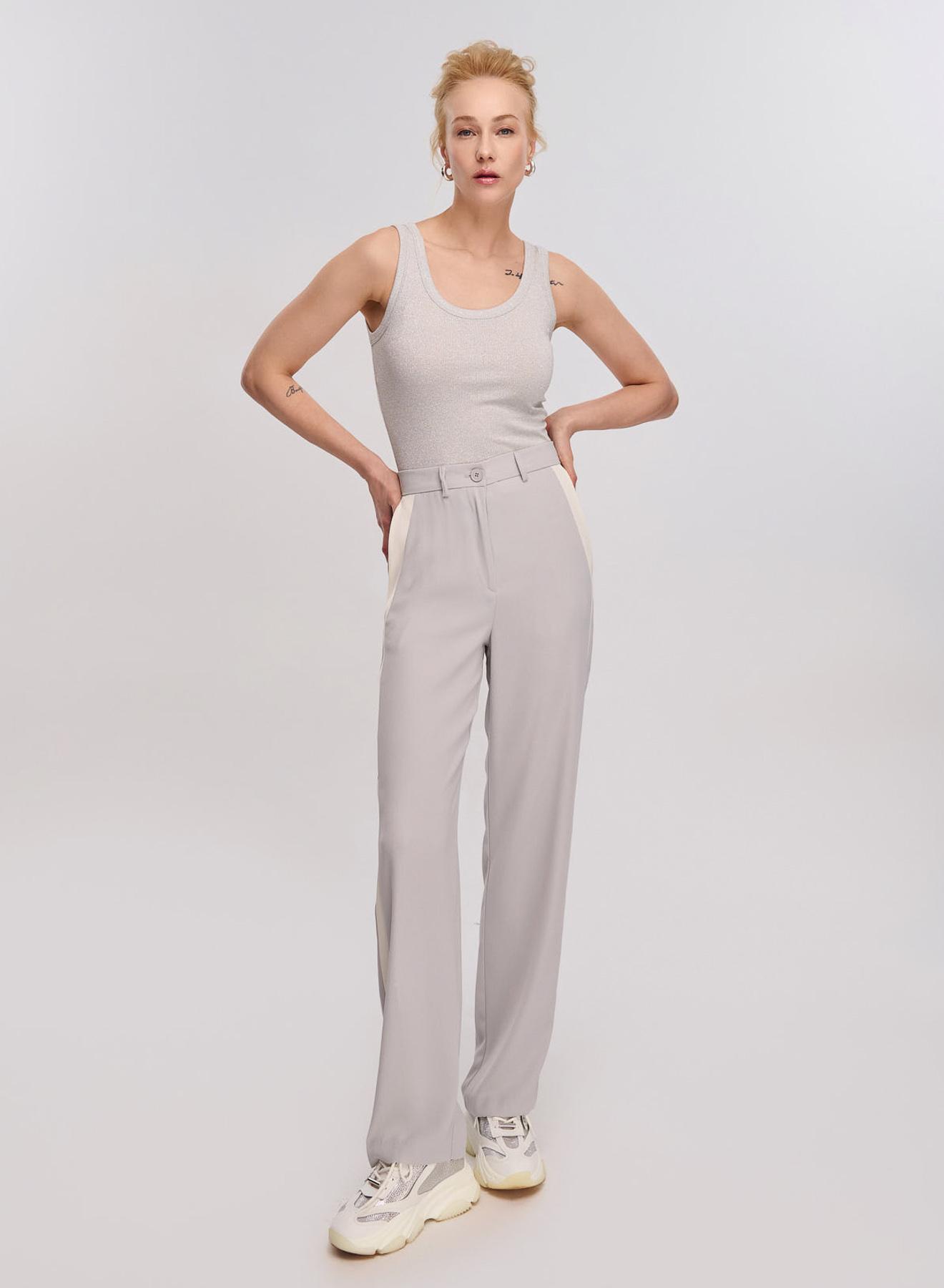 Light Grey/White straight fit Trousers with side stripe Vicolo - 2