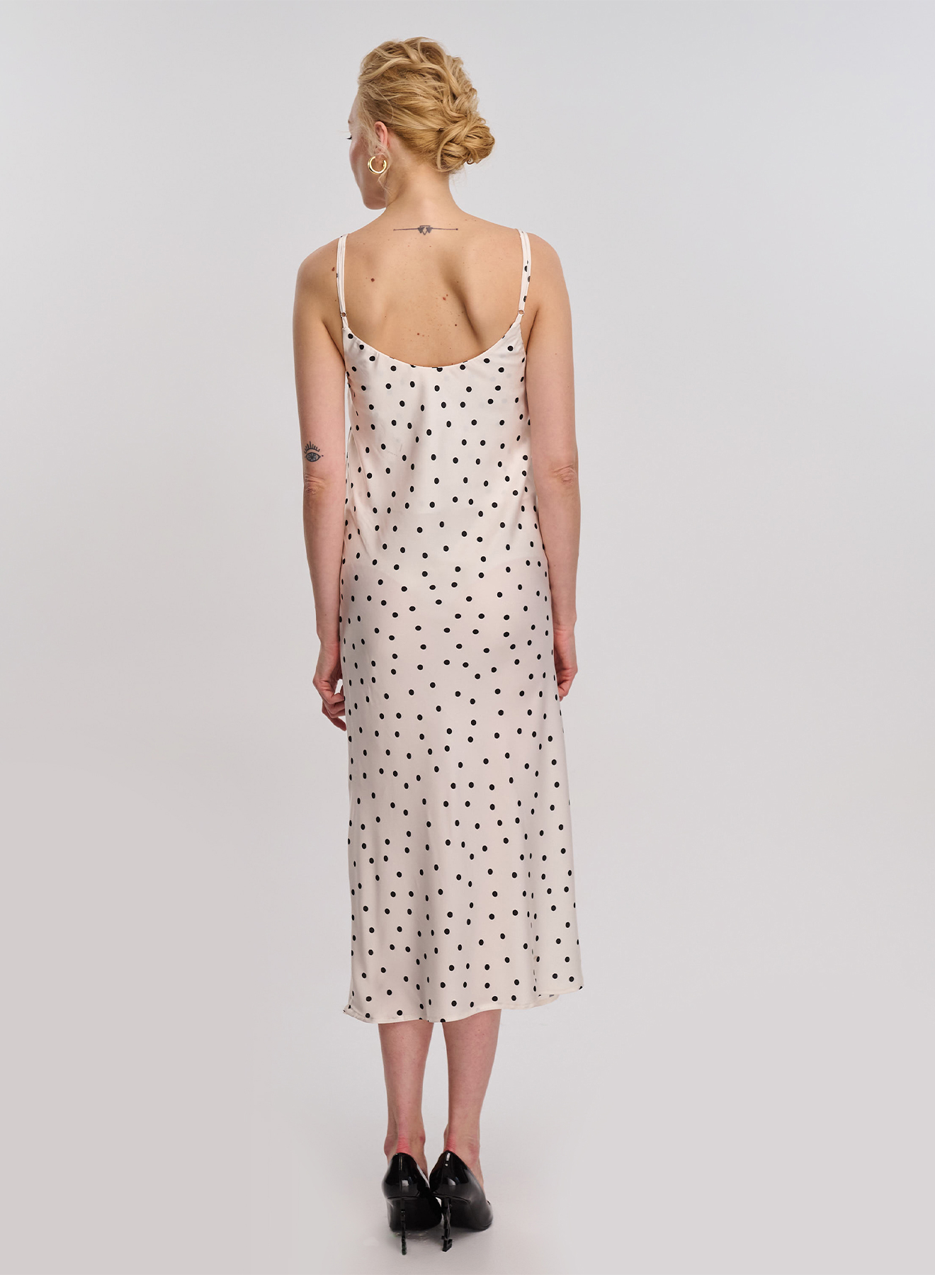 Ecru/Black silky touch long polka dot Dress with straps Vicolo - 3