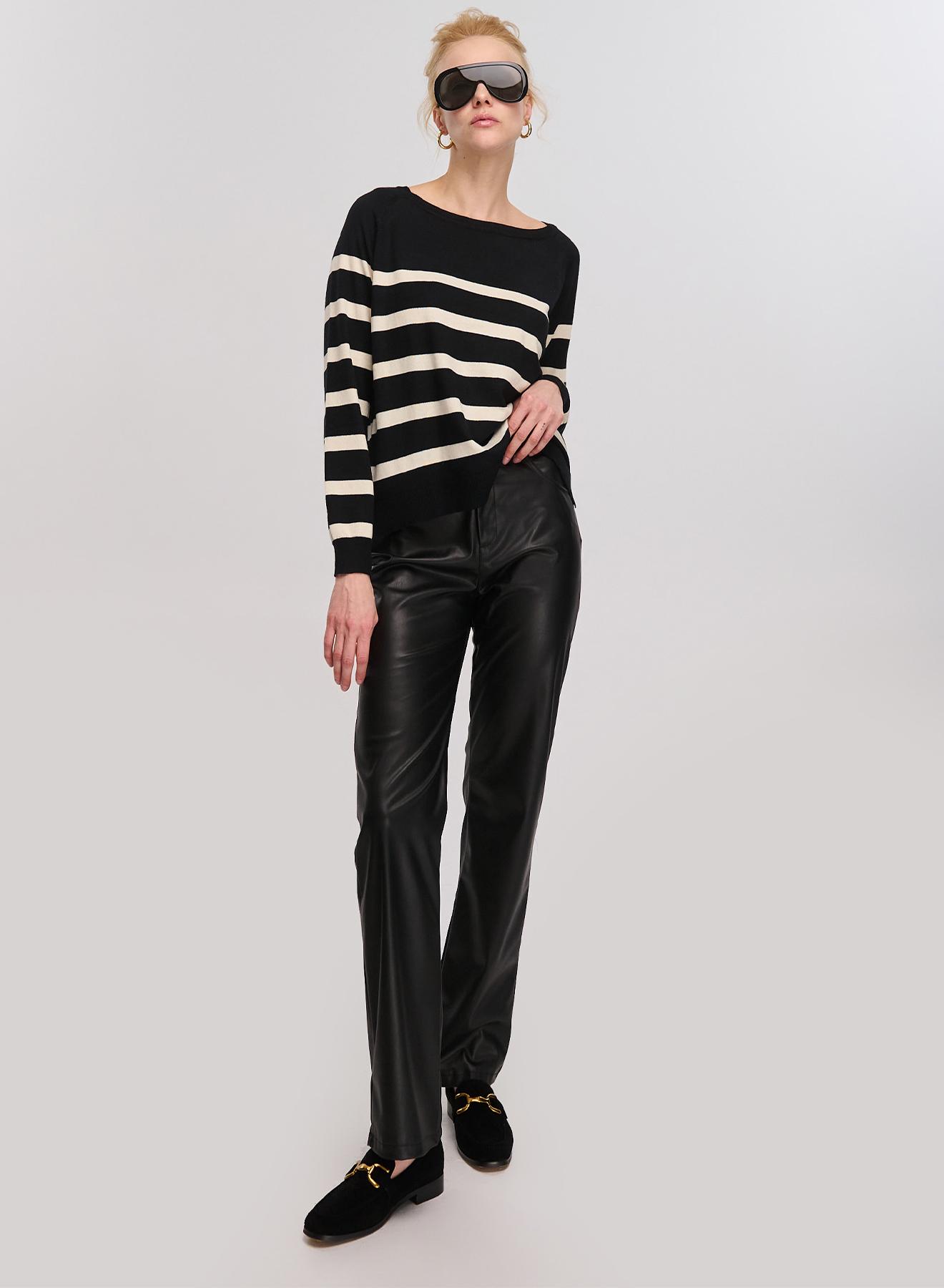 Black /Off White Knitted blouse with stripes La Liberta - 2