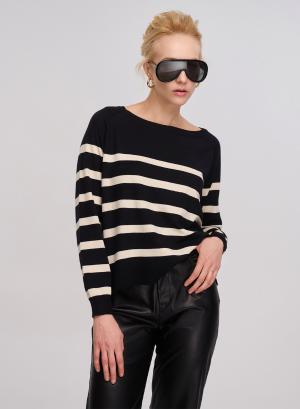 Black /Off White Knitted blouse with stripes La Liberta - 28446