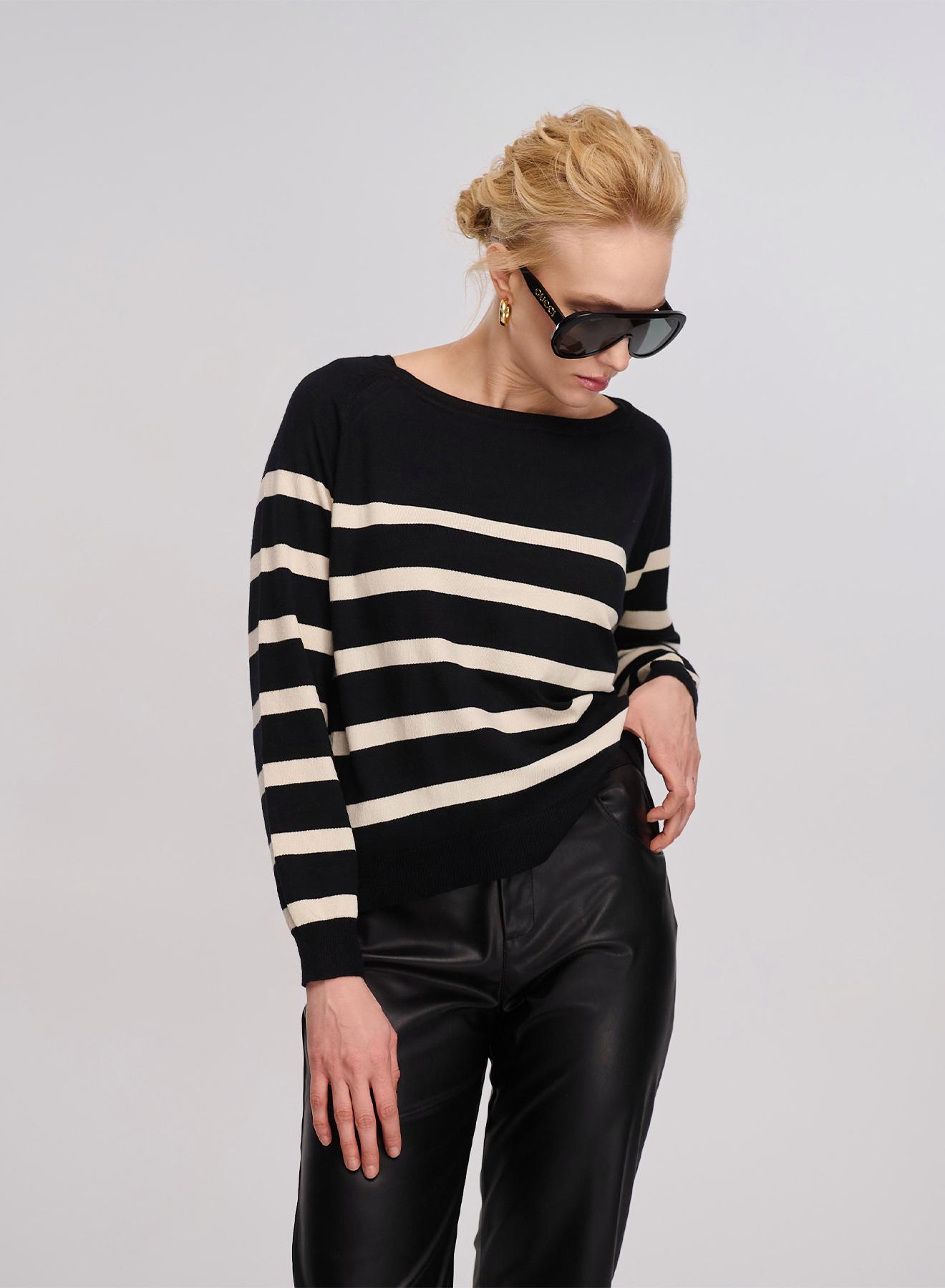 Black /Off White Knitted blouse with stripes La Liberta - 3