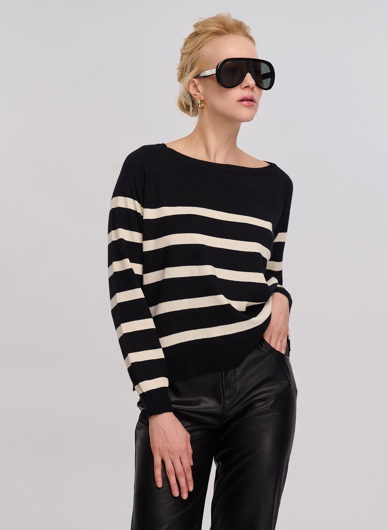 Black /Off White Knitted blouse with stripes La Liberta - 4