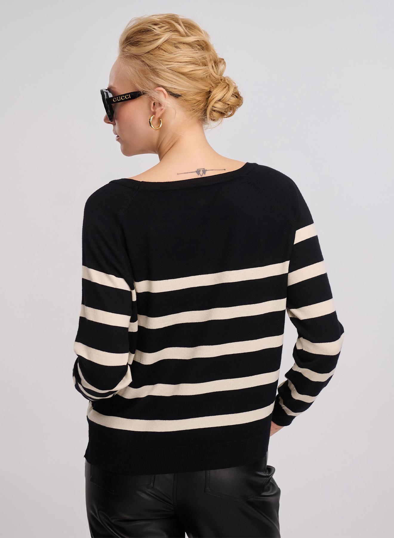 Black /Off White Knitted blouse with stripes La Liberta - 5