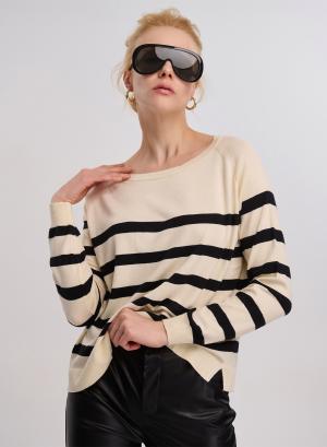 Off White/Black Knitted blouse with stripes La Liberta - 28434