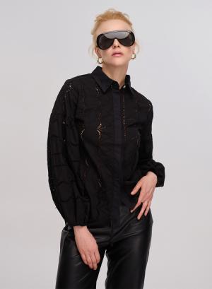 Black Shirt with embroidery cut Lara - 28455