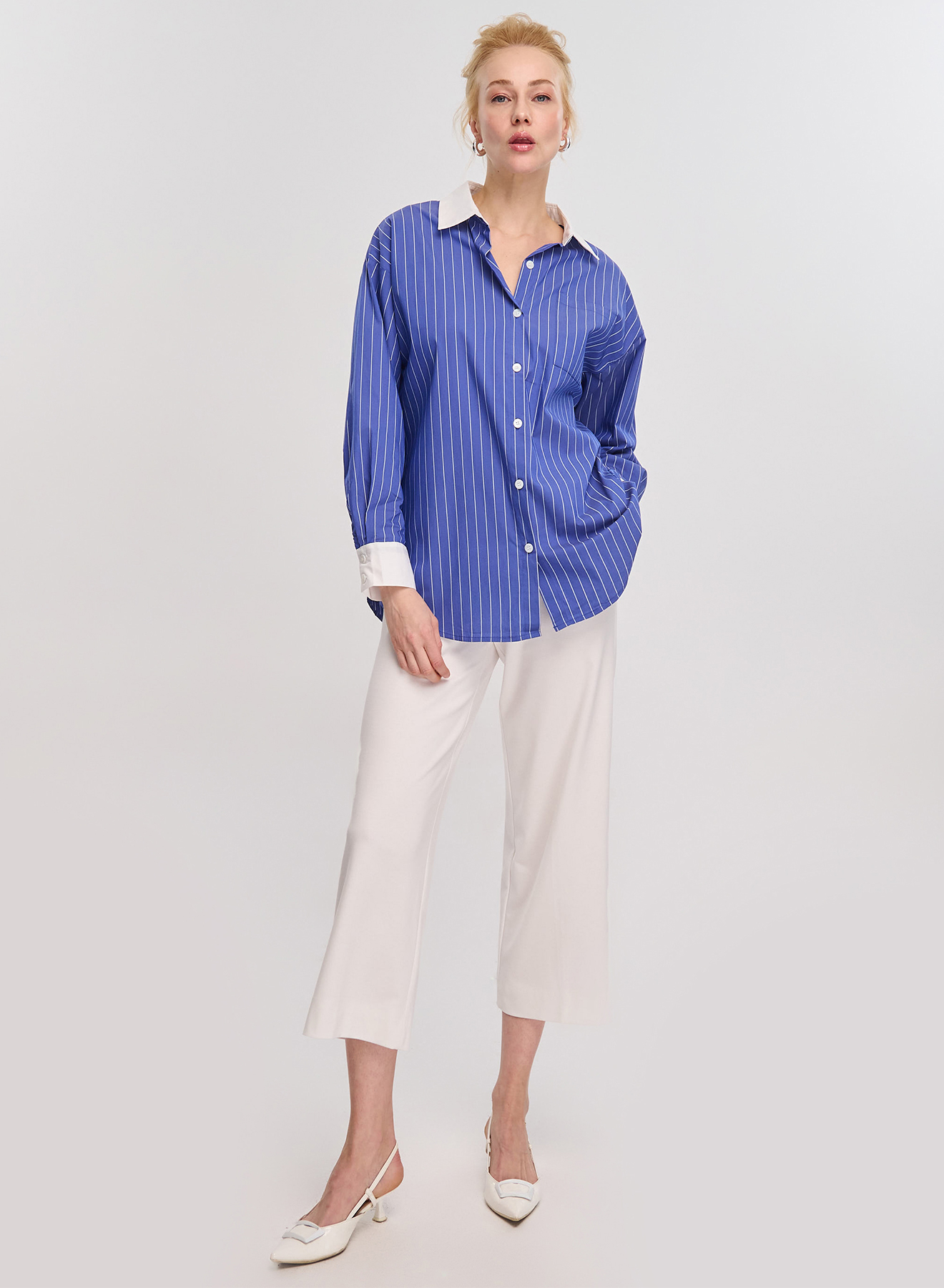 Blue/White oversized striped Shirt Lara - 0