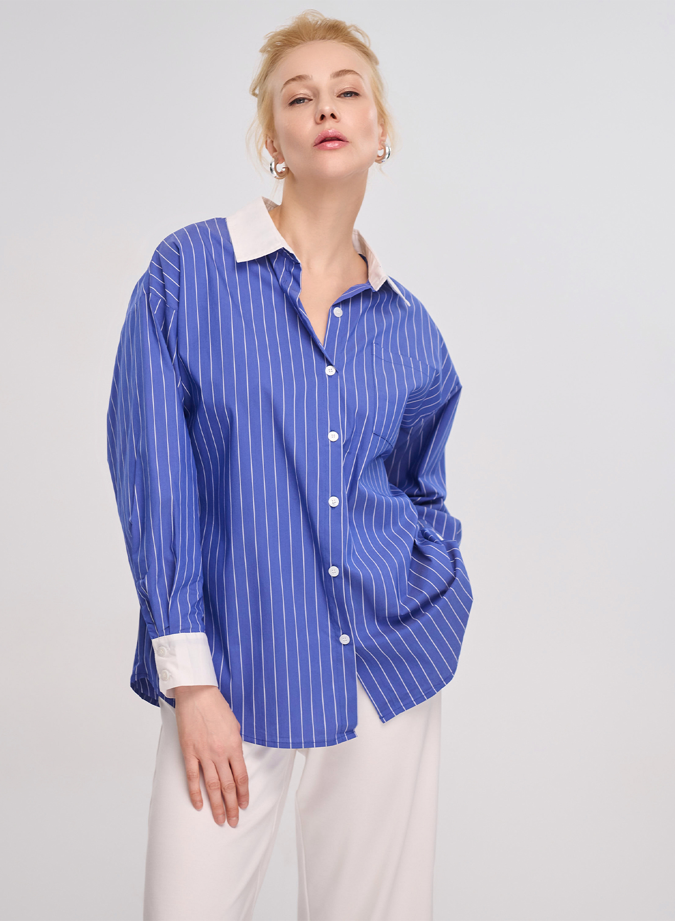 Blue/White oversized striped Shirt Lara - 1