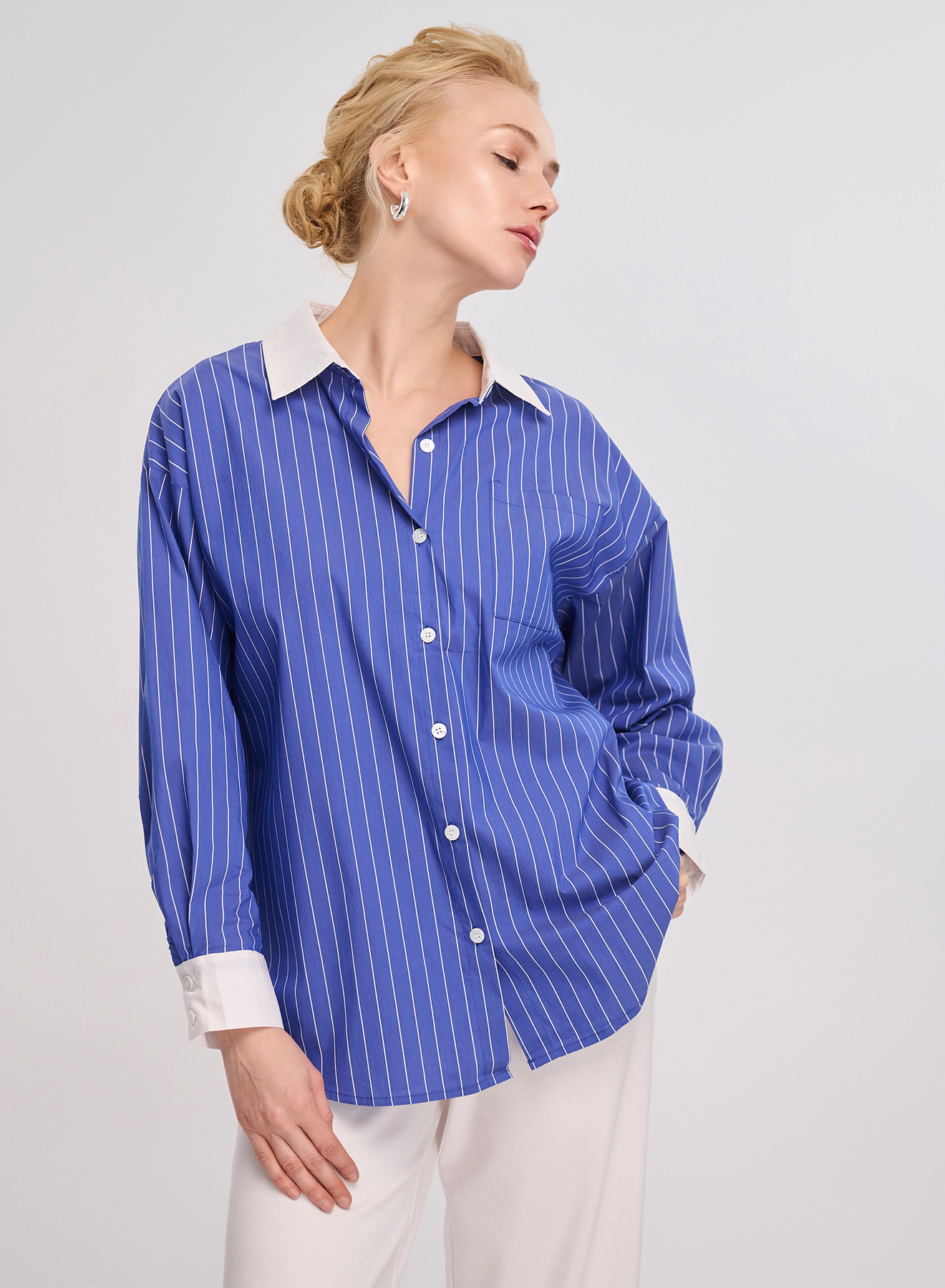 Blue/White oversized striped Shirt Lara - 2