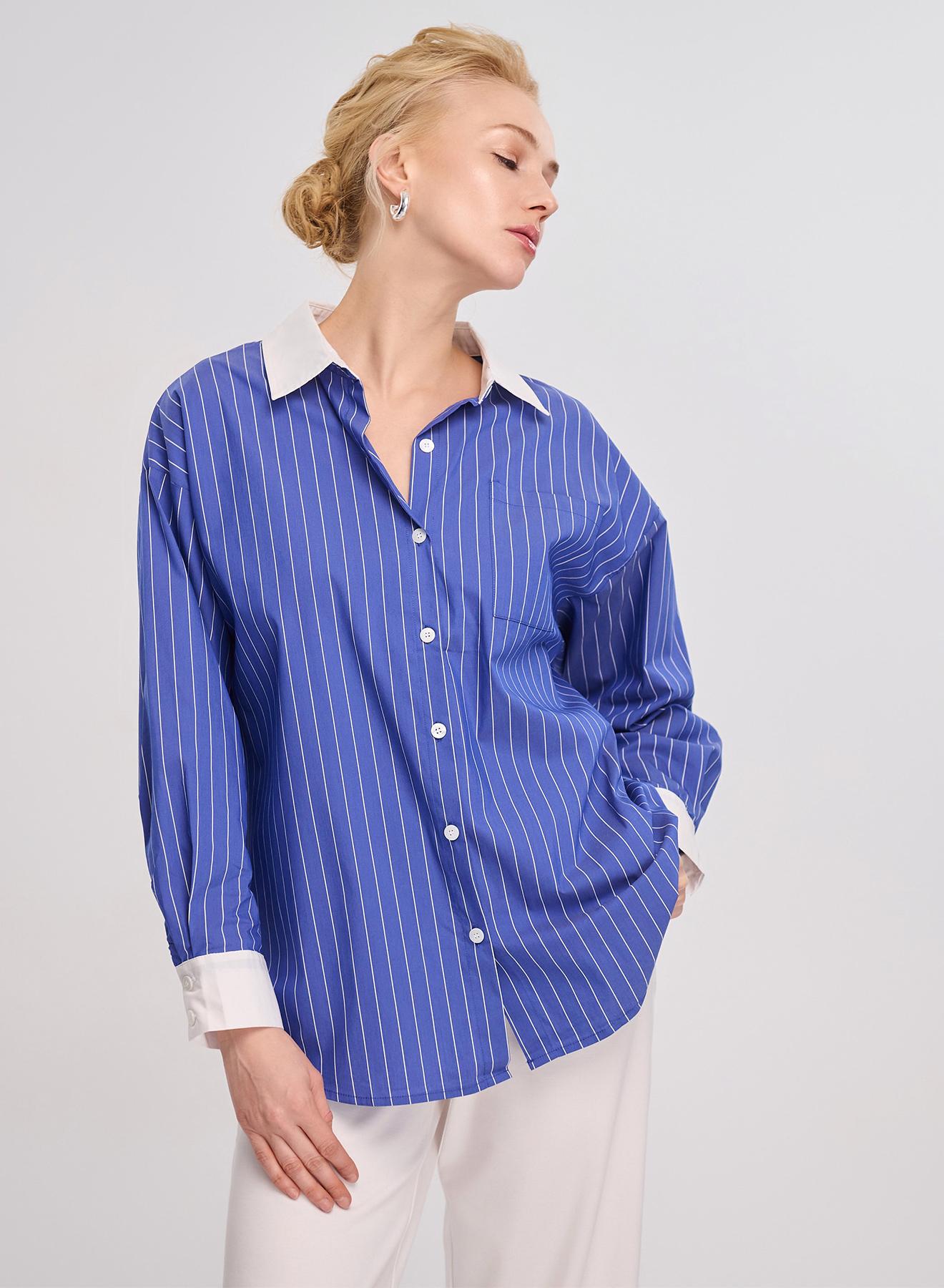 Blue/White oversized striped Shirt Lara - 3