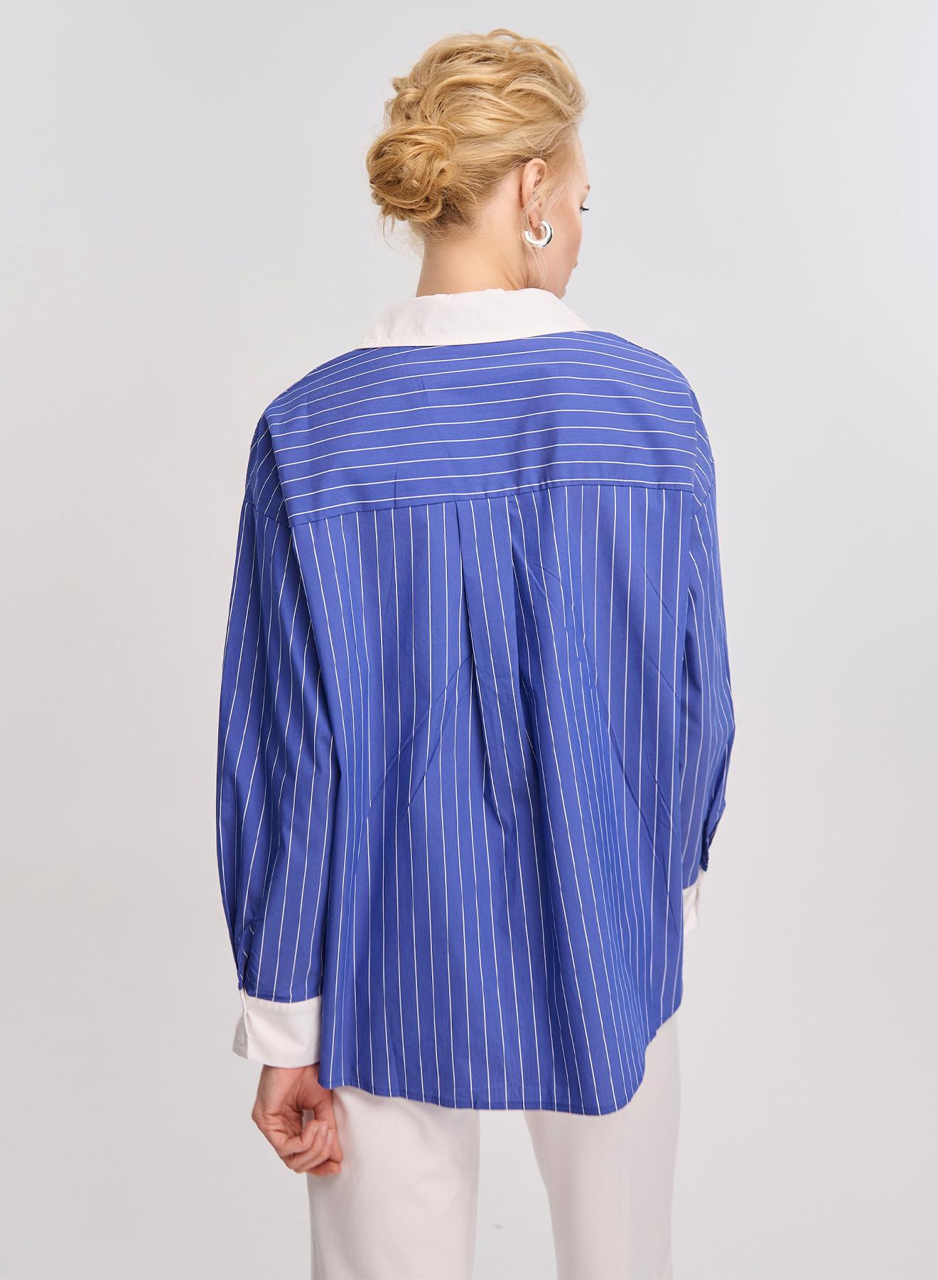 Blue/White oversized striped Shirt Lara - 4