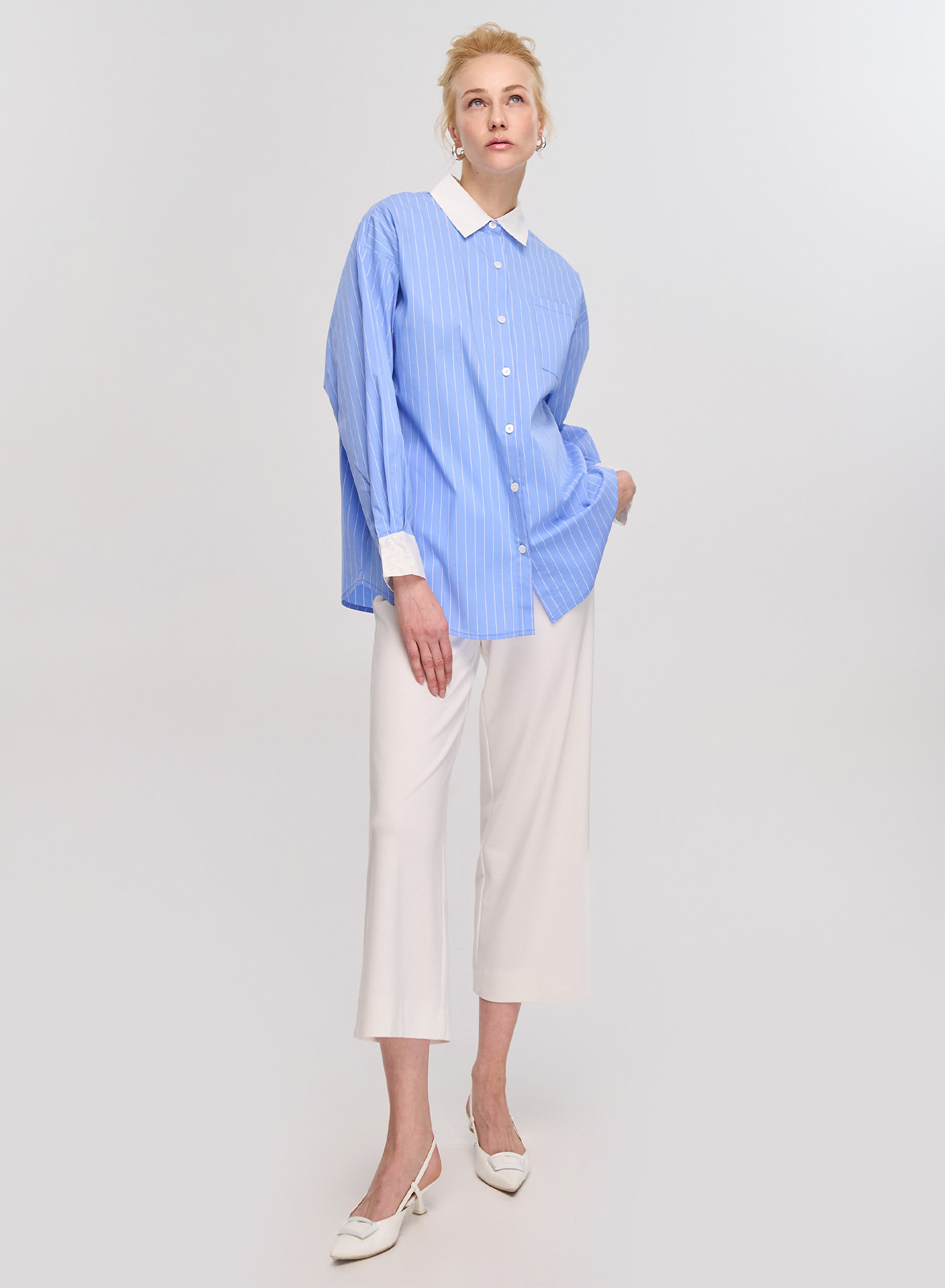 Light Blue/White oversized striped Shirt Lara - 0