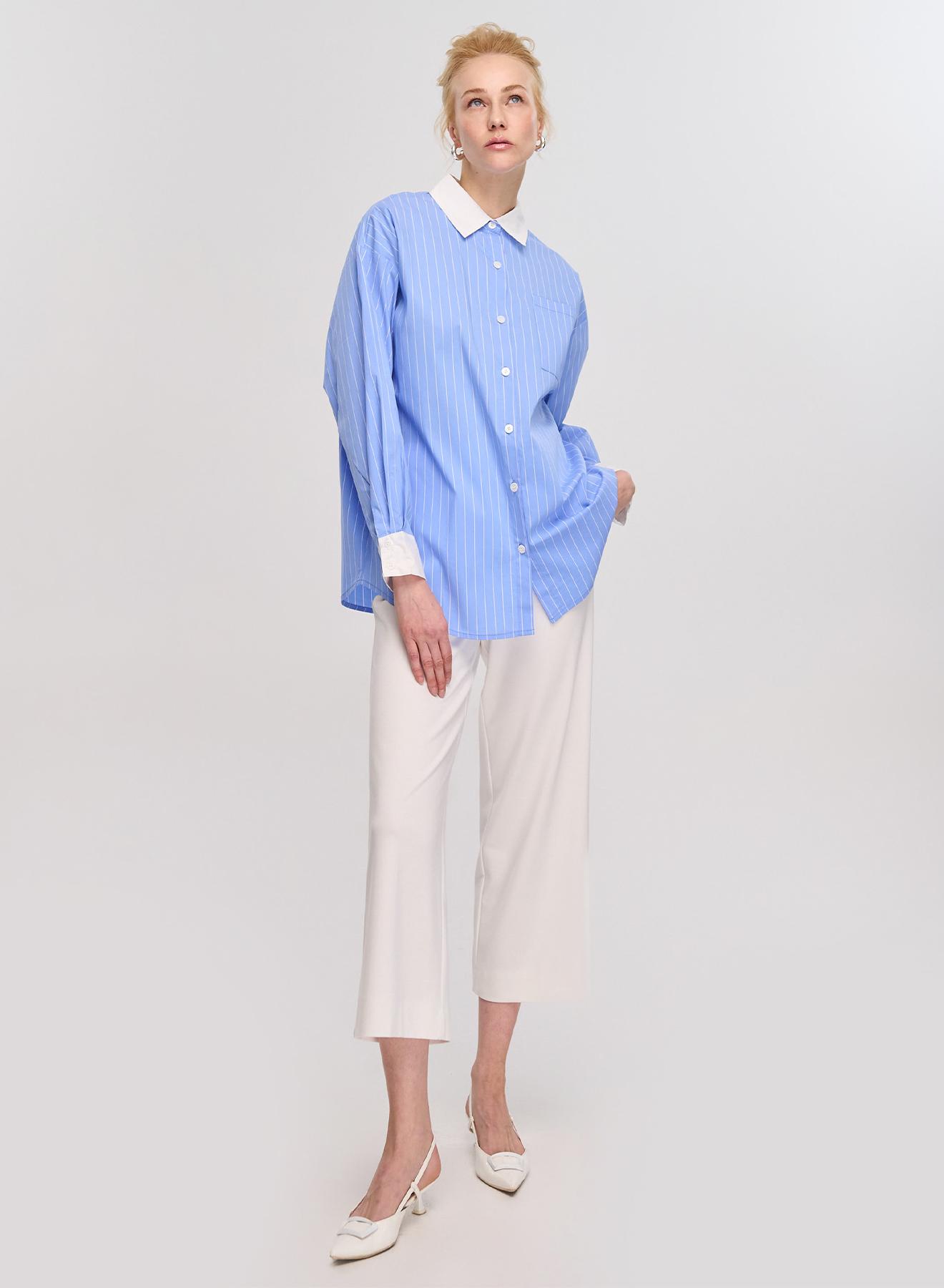 Γαλάζιο/Λευκό oversized ριγέ πουκάμισο Lara - 1