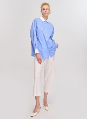 Γαλάζιο/Λευκό oversized ριγέ πουκάμισο Lara - 28499