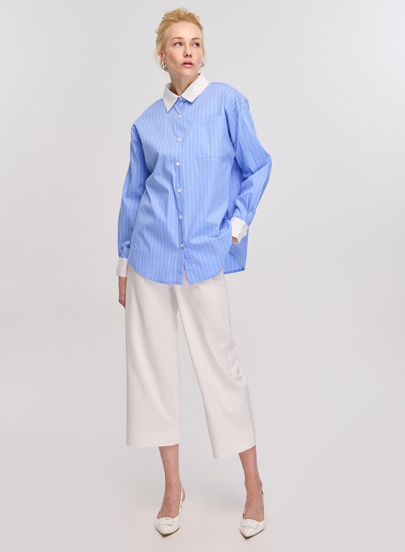 Γαλάζιο/Λευκό oversized ριγέ πουκάμισο Lara - 2
