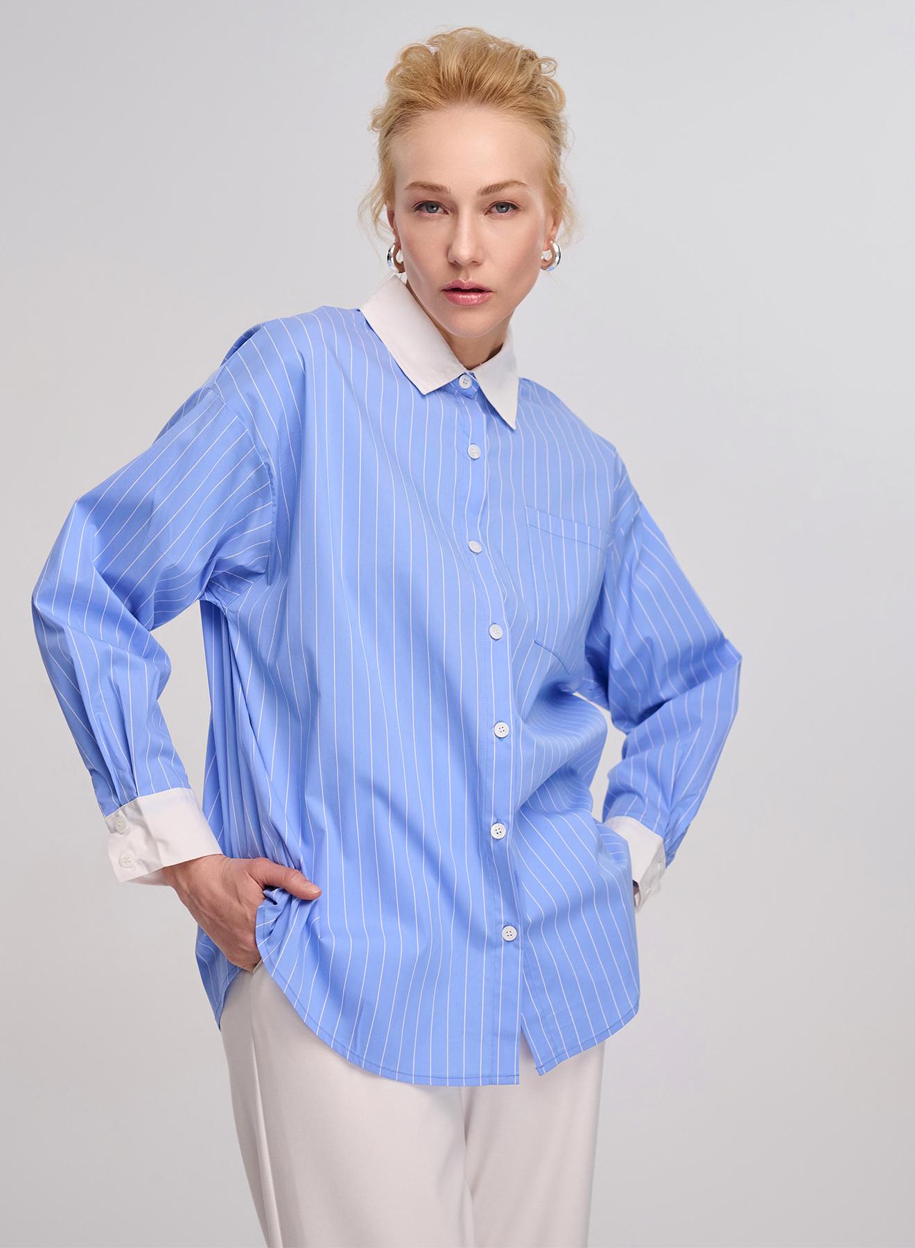 Γαλάζιο/Λευκό oversized ριγέ πουκάμισο Lara - 3