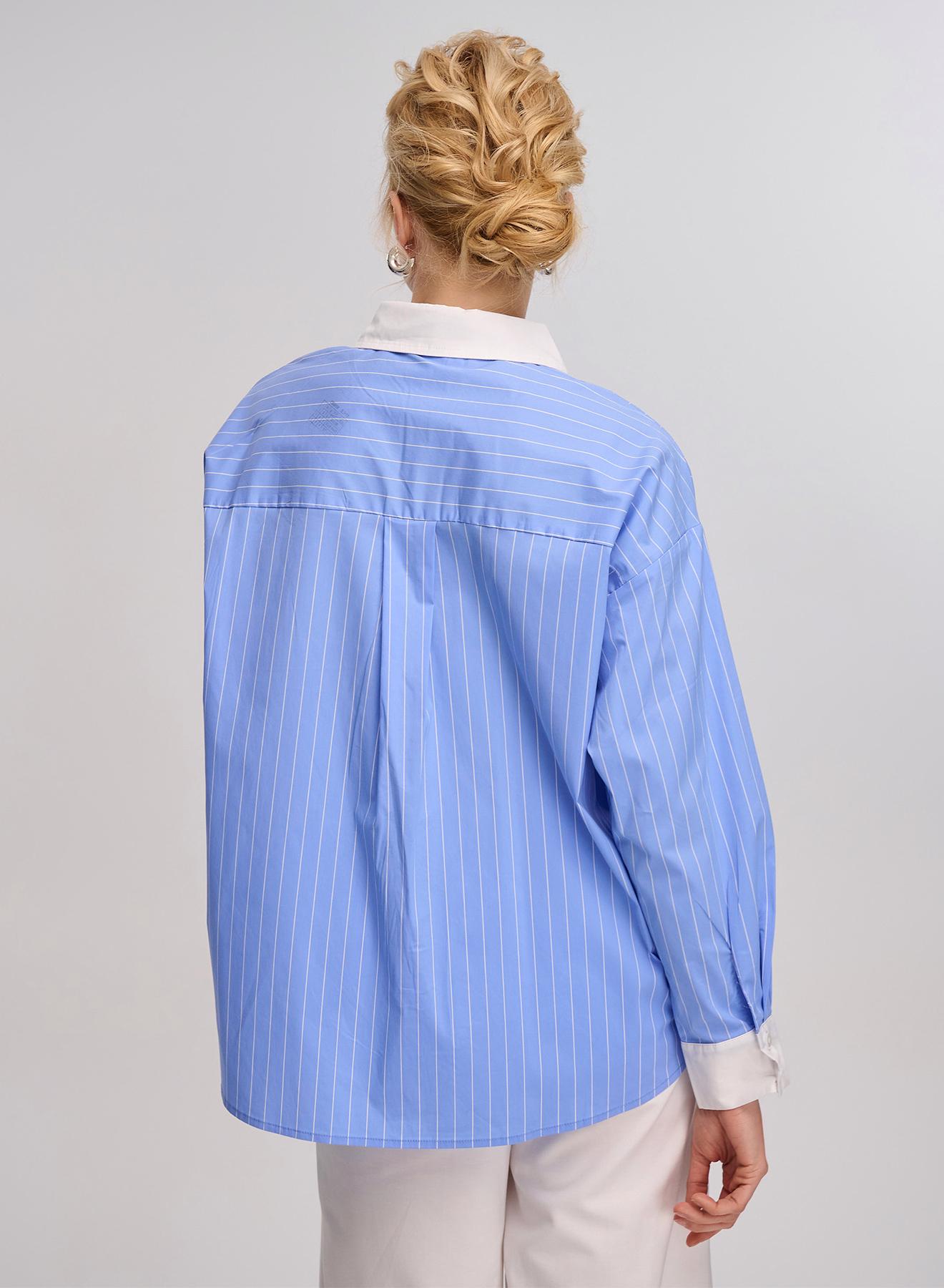 Γαλάζιο/Λευκό oversized ριγέ πουκάμισο Lara - 4
