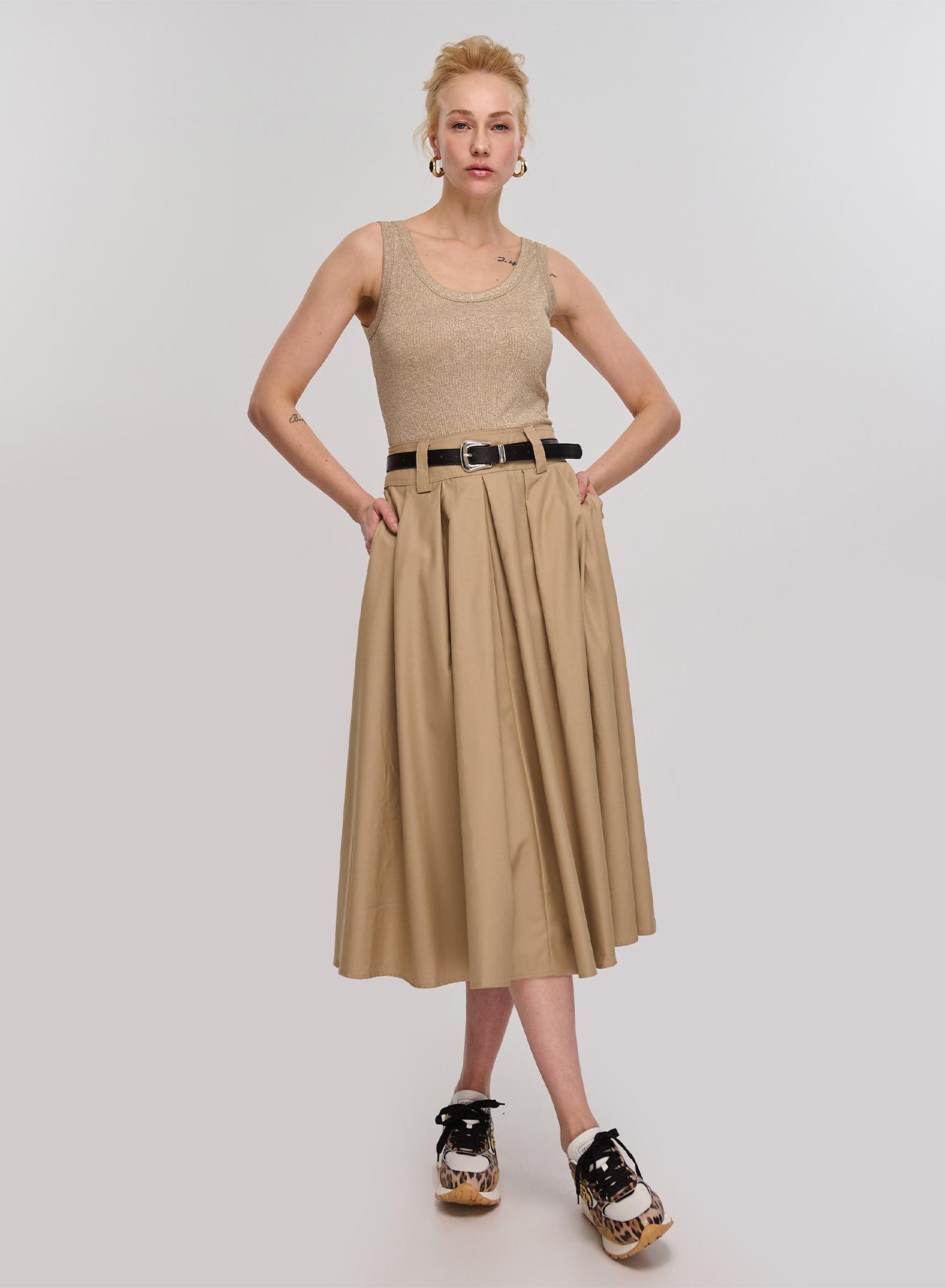 Camel pleated Skirt with Belt La Liberta - 1