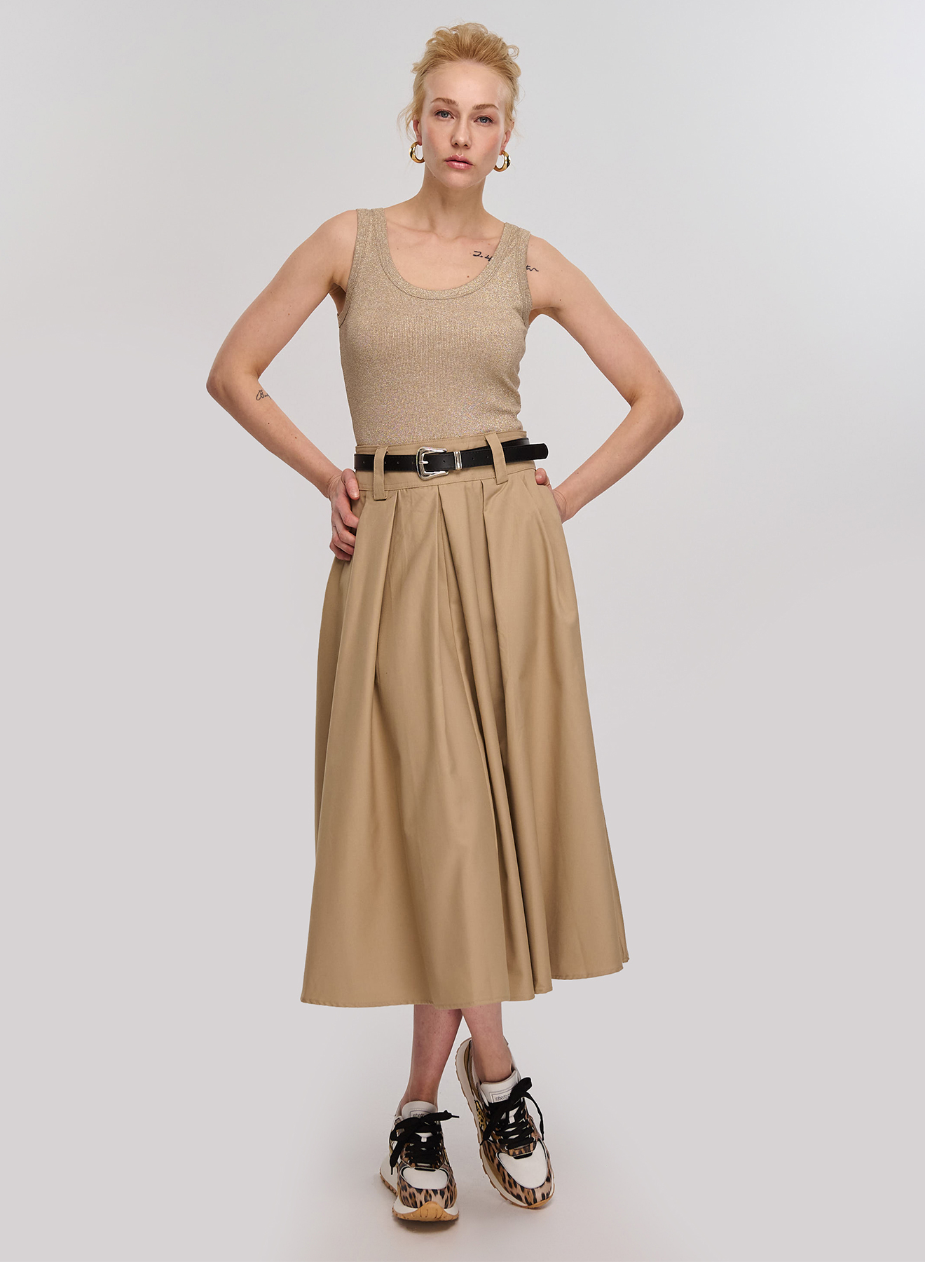 Camel pleated Skirt with Belt La Liberta - 2