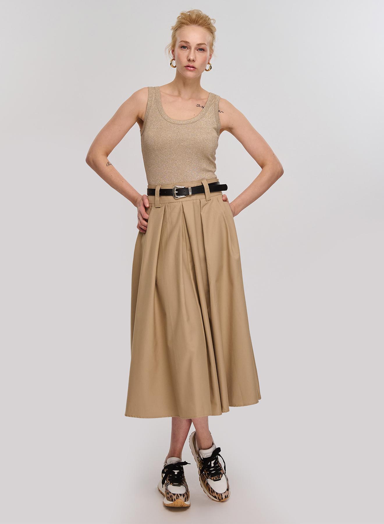 Camel pleated Skirt with Belt La Liberta - 3