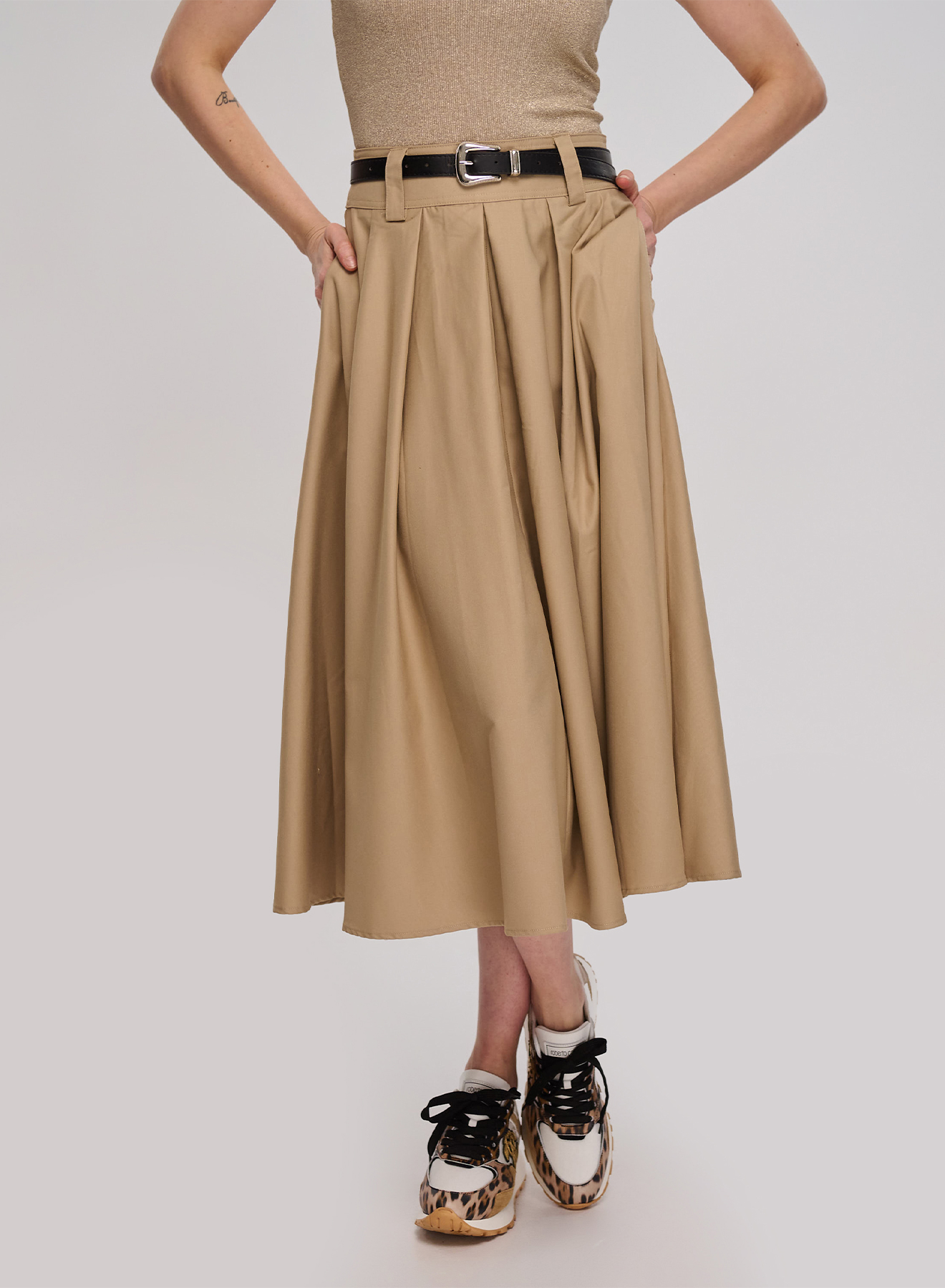 Camel pleated Skirt with Belt La Liberta - 3