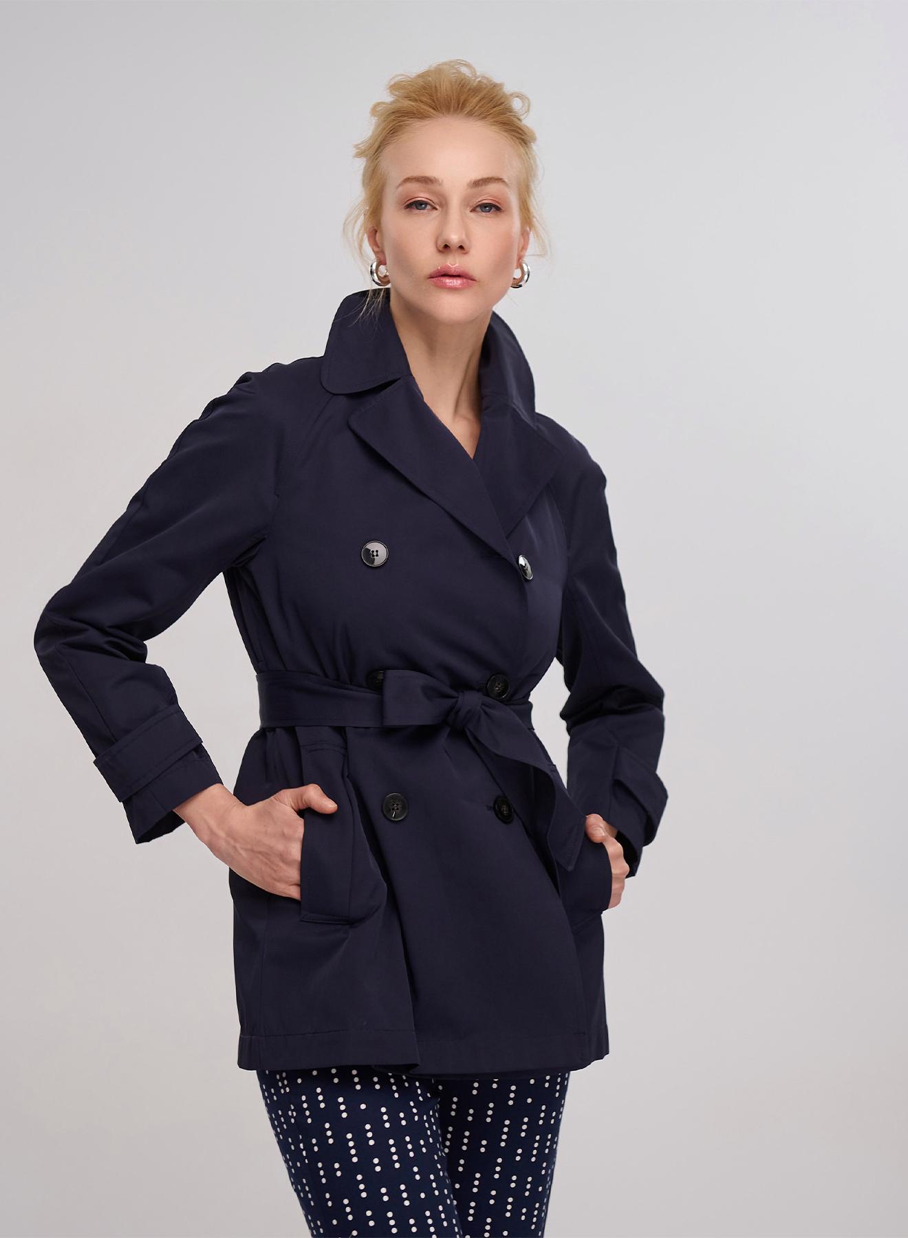 Navy Blue Double-breasted water proof short trench coat Emme Marella - 5