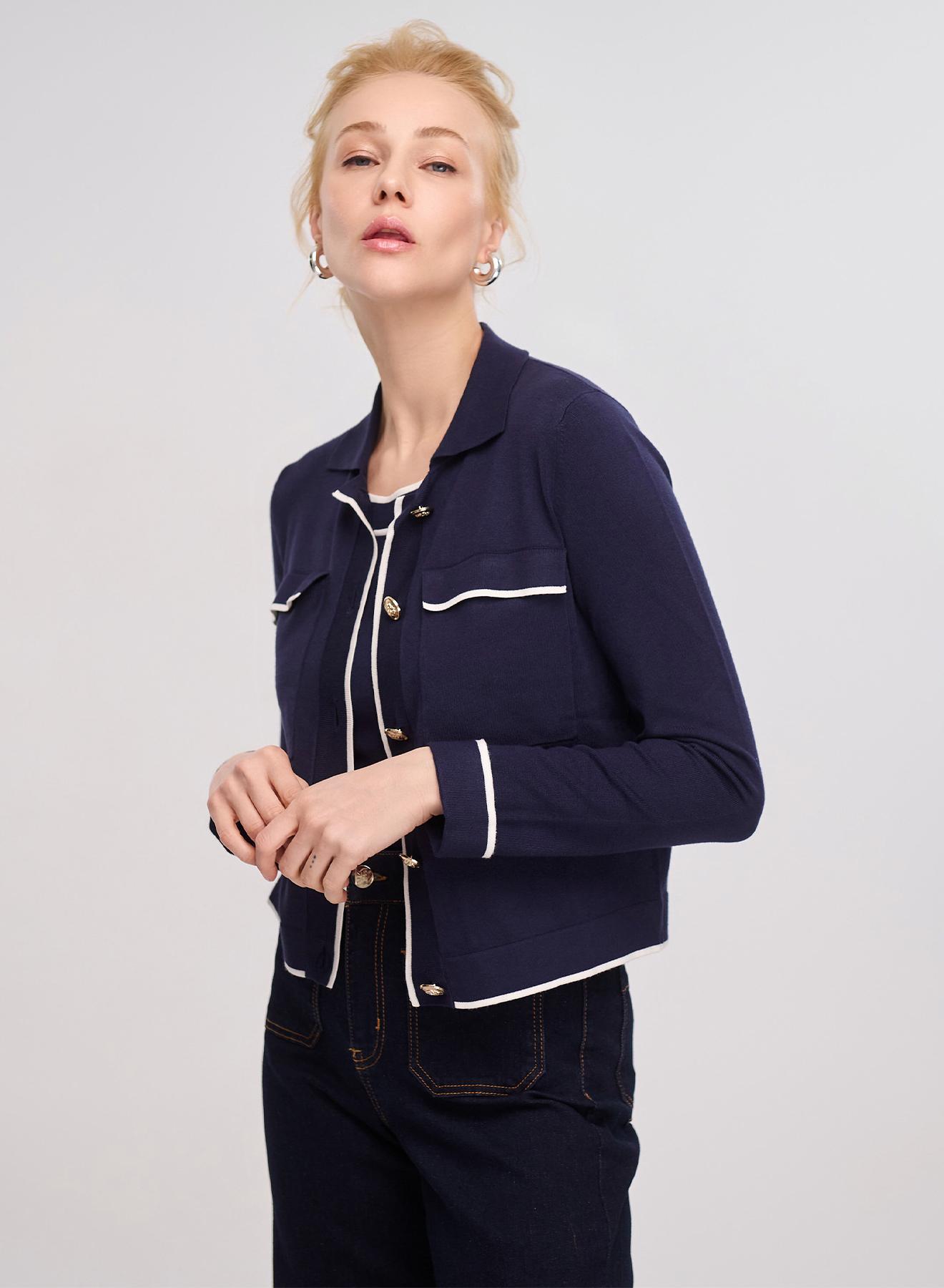 Navy Blue/White knitted Cardigan Emme Marella - 1