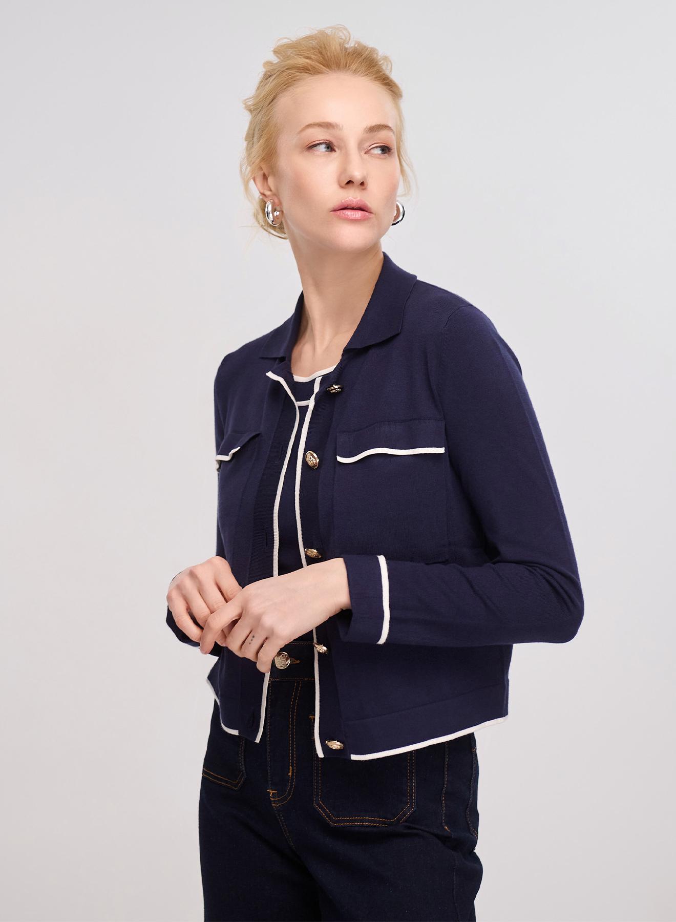 Navy Blue/White knitted Cardigan Emme Marella - 4