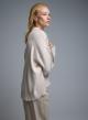 Ecru loose fit Sweater with high neck and turned up sleeves with golden buttons Lara - 4