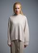 Ecru loose fit Sweater with high neck and turned up sleeves with golden buttons Lara - 3