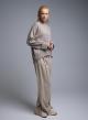 Taupe loose fit Sweater with high neck and turned up sleeves with golden buttons Lara - 2