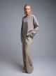 Taupe loose fit Sweater with high neck and turned up sleeves with golden buttons Lara - 3