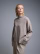 Taupe loose fit Sweater with high neck and turned up sleeves with golden buttons Lara - 0