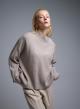 Taupe loose fit Sweater with high neck and turned up sleeves with golden buttons Lara - 4