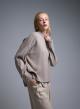 Taupe loose fit Sweater with high neck and turned up sleeves with golden buttons Lara - 1