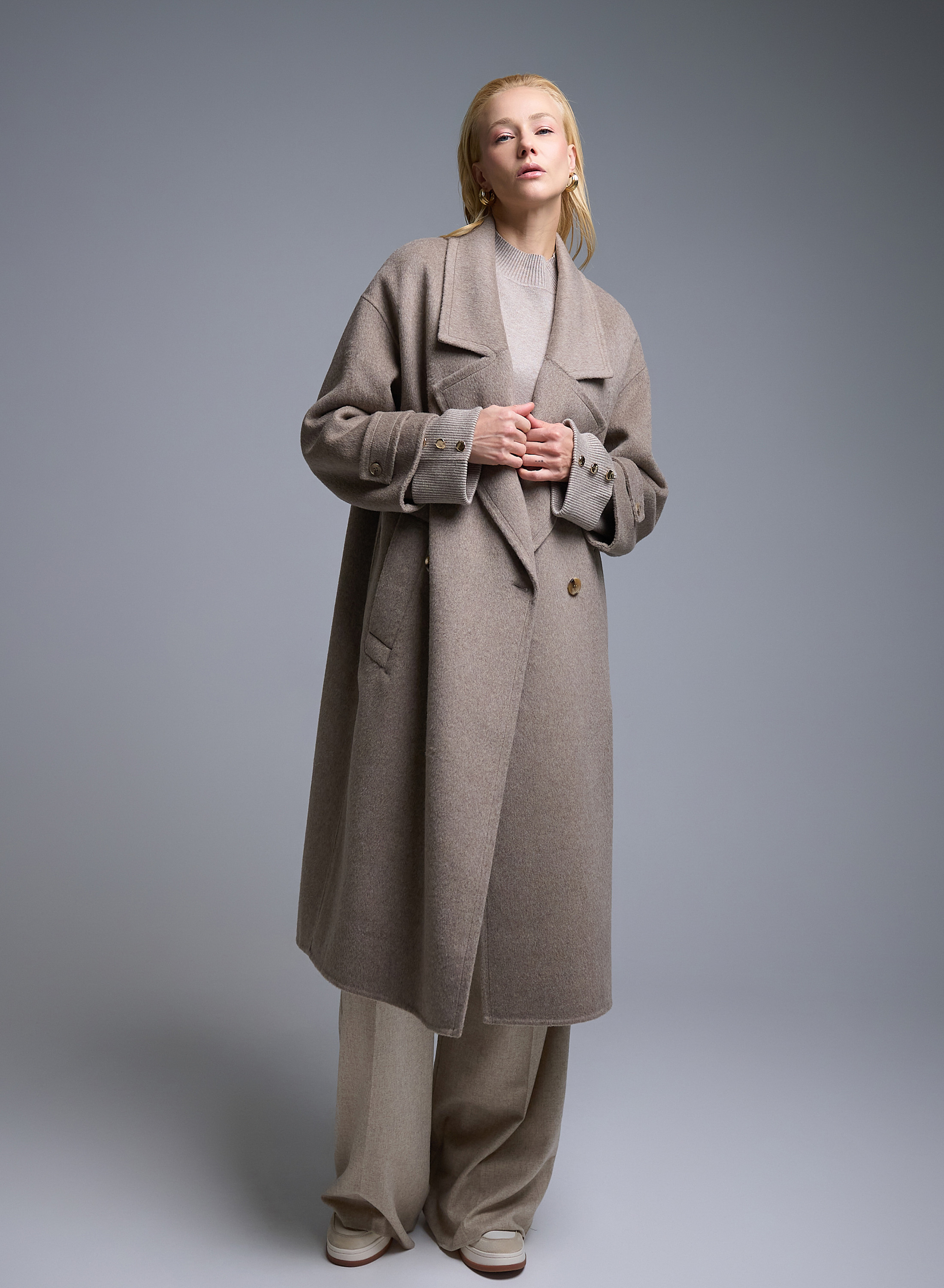 Taupe double breasted Coat Viclolo - 3