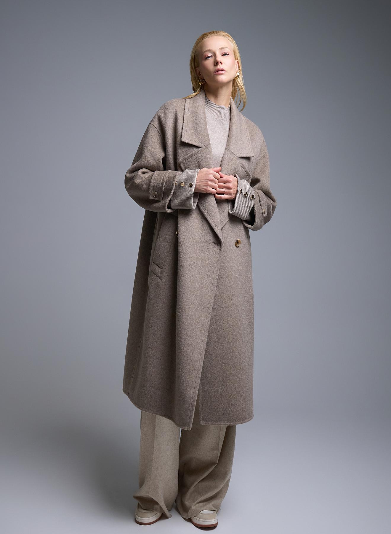 Taupe double breasted Coat Viclolo - 4